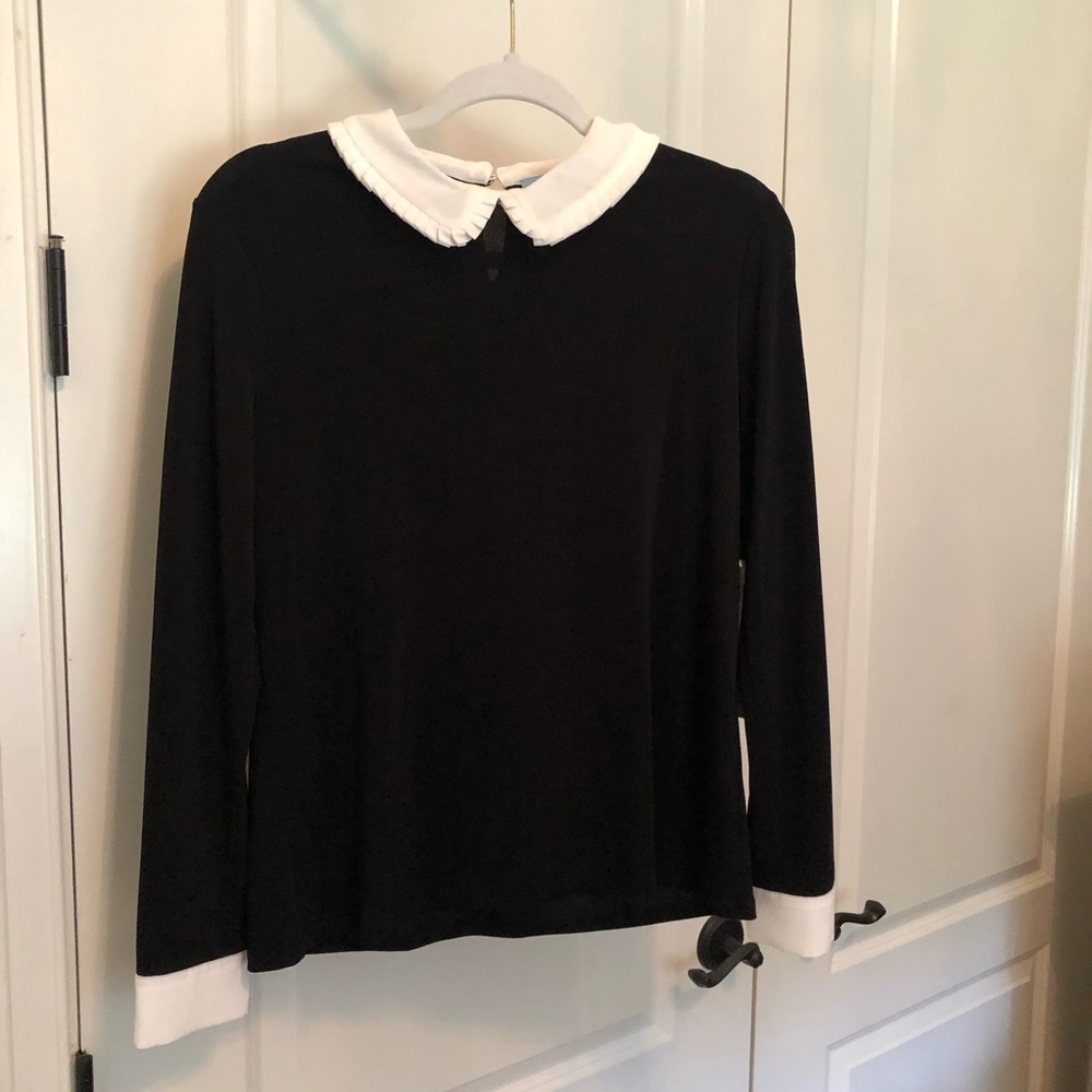 CeCe black n white ruffle collar blouse